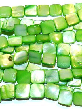 New DIY Bright Green 12mm Flat Square Mother of Pearl Shell Beads 15" MP1087